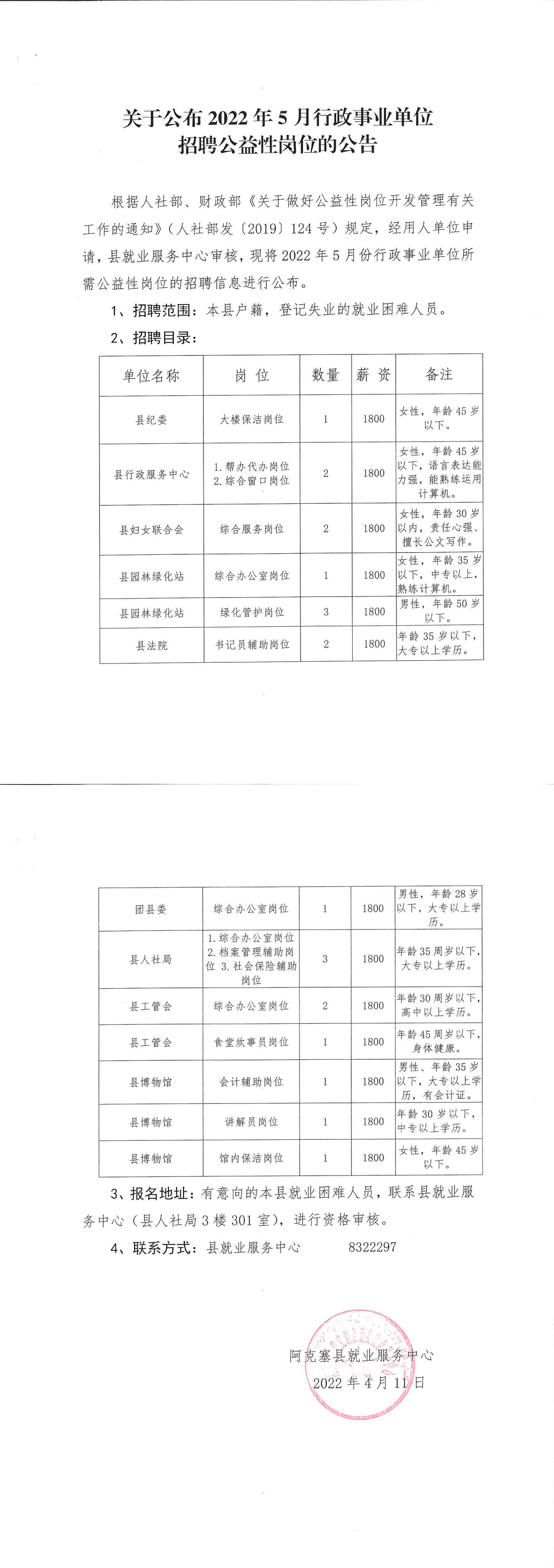2022年5月甘肃酒泉阿克塞县行政事业单位招聘公益性岗位21人公告